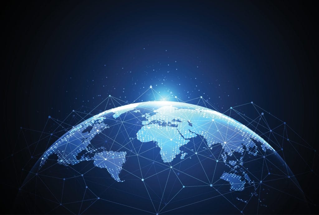 Illustration of a glowing globe with a connected digital network