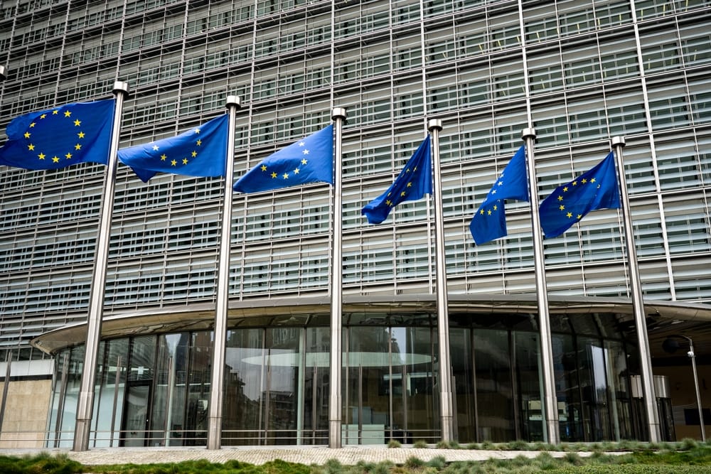 European Union flags outside the European Commission building in Brussels